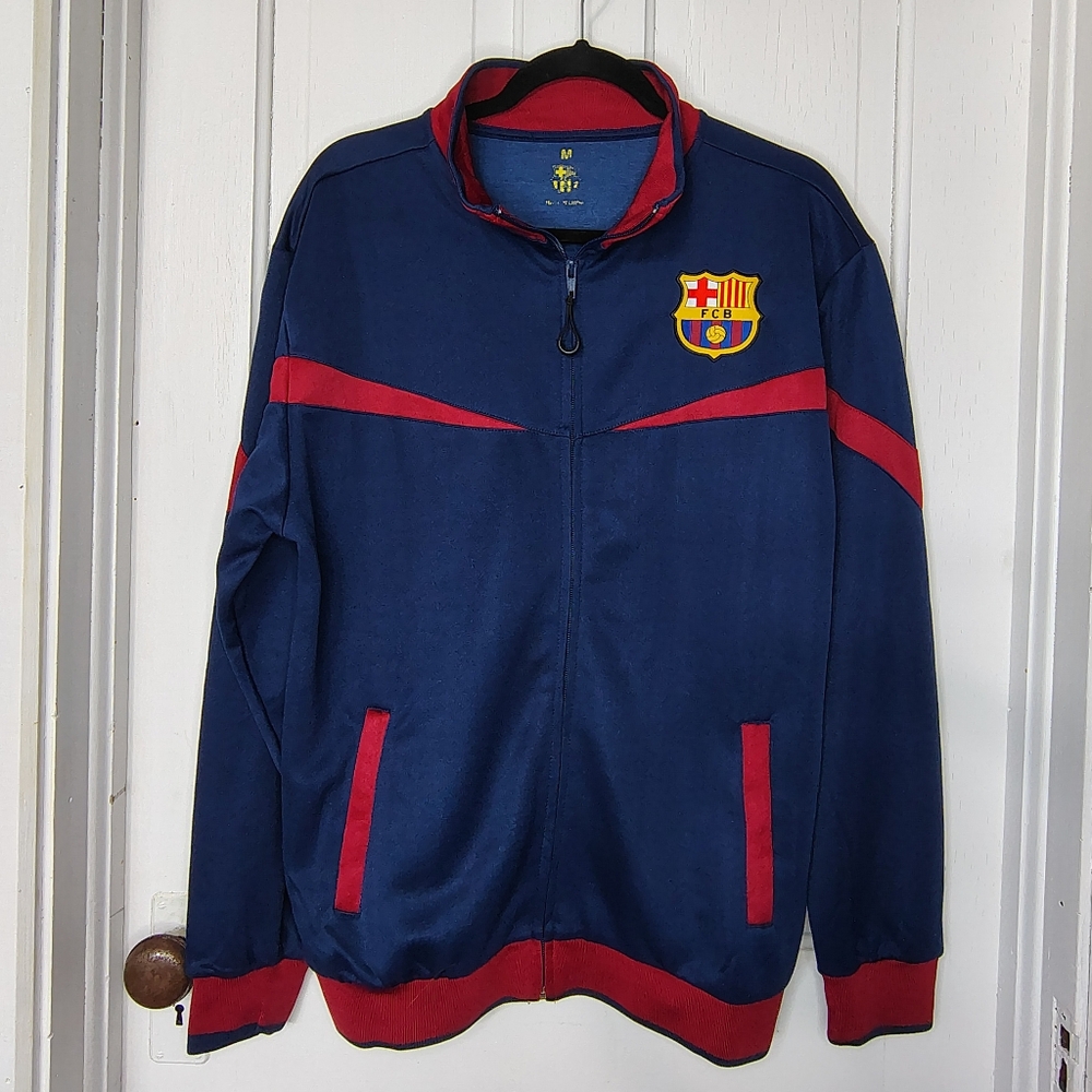 FC Barcelona Zip Up Sweatshirt/Jacket Size M Navy And Burgundy